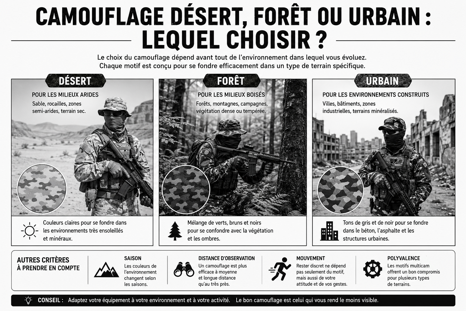 Camouflage désert, forêt ou urbain : lequel choisir ?