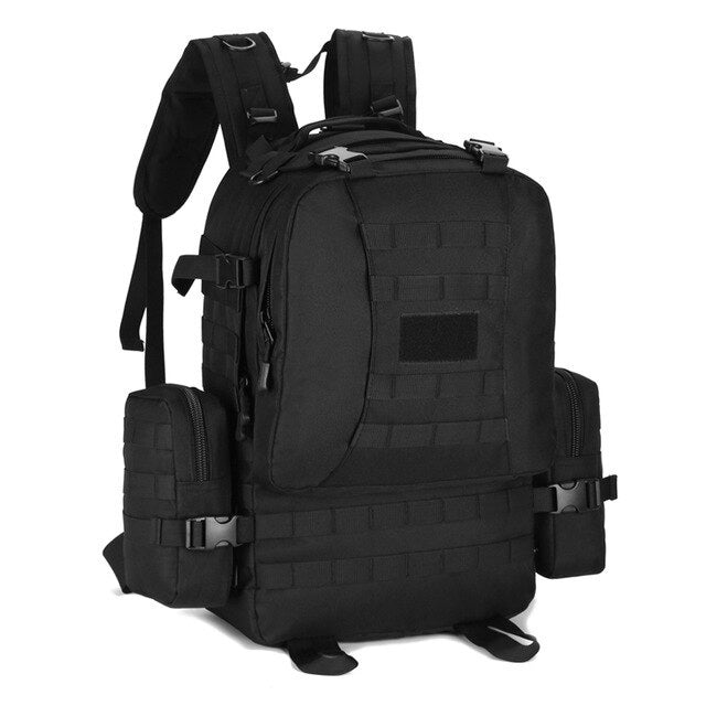 Sac à dos militaire tactique noir, capacité 50l, étanche, grande capacité